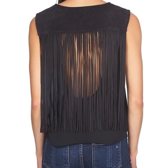 1. State Faux Suede Fringe Back Top - Picture 1 of 9